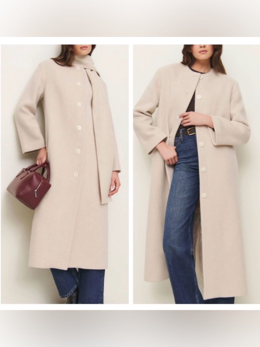 Reformation Asher Coat (NWT) — Cream, XL